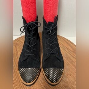 Loeffler Randall Octavia Black Suede Studded Toe Lace-Up Ankle Booties NWOT 9B